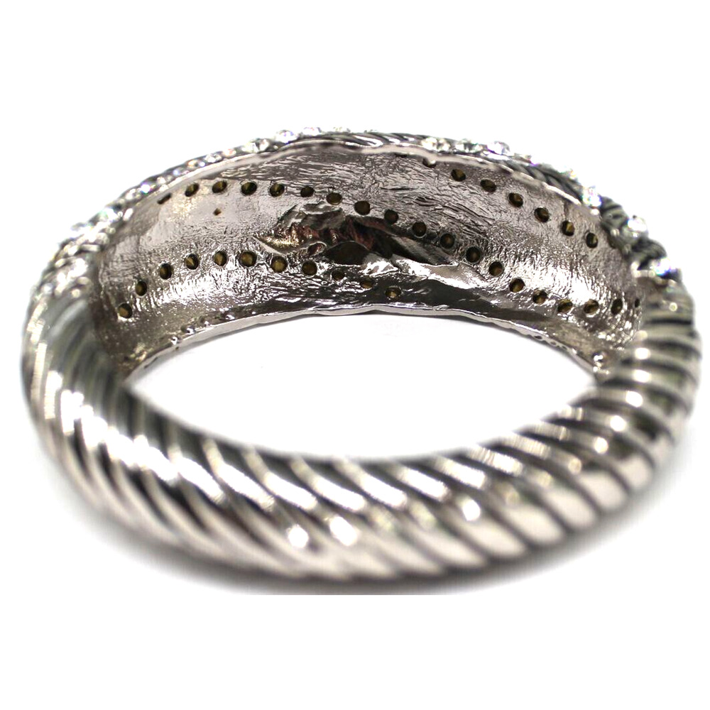 Stunning Rhinestone Silvertone Cuff Bracelet Wave… - image 4